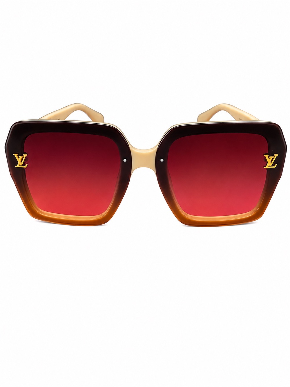 LV Red Gradient & Brown Square Women’s Sunglasses